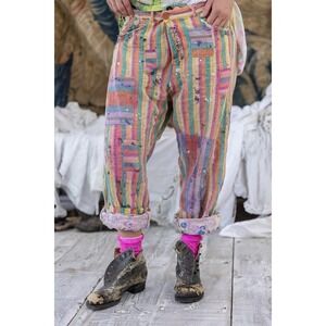 Magnolia Pearl Miner Pants Striped Paint Splatter Bohemian Relaxed Fit NWT